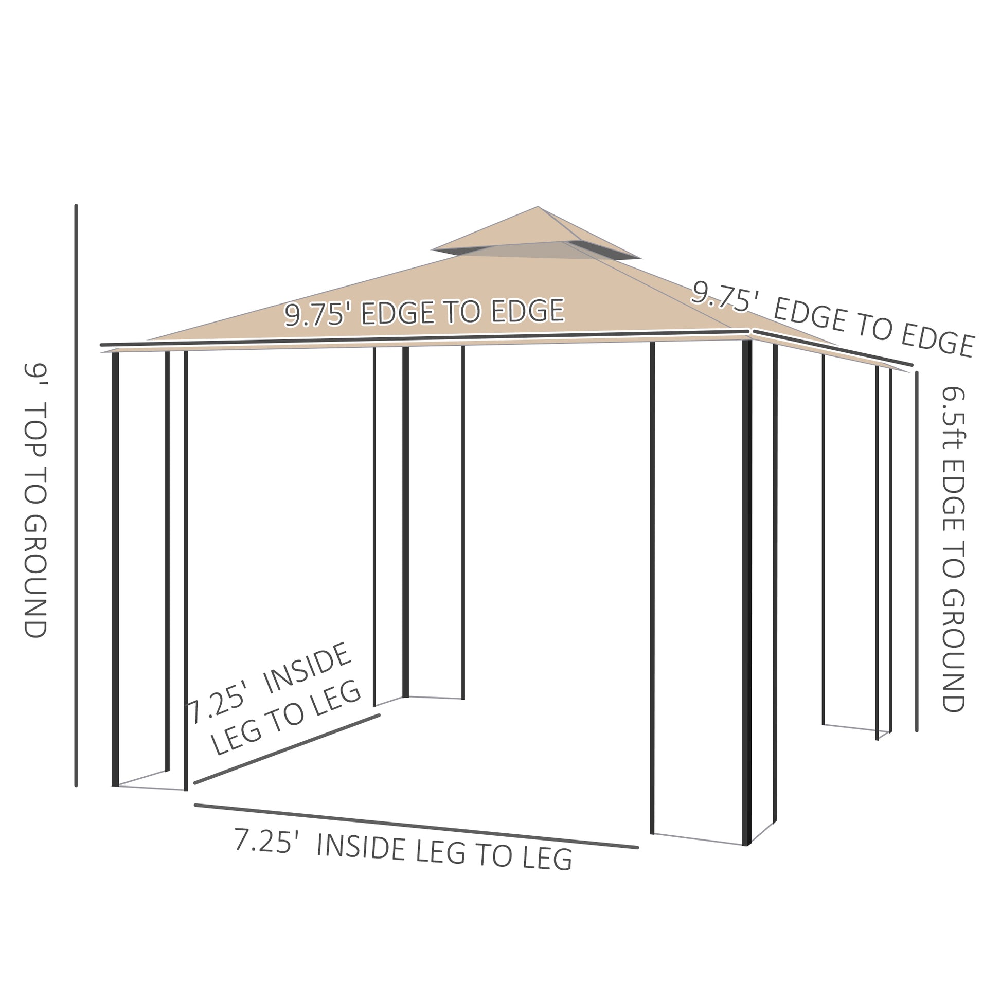 Outsunny 10' X 10' Patio Gazebo With Corner Shelves, Outdoor Gazebo Canopy Shelter With Netting, And Vented Roof, For Garden, Lawn, Backyard And Deck Multicolor Polyester