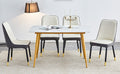 Table And Chair Set.A Morden Table With White Imitation Marble Patterned Stone Burning Tabletop With Golden Metal Legs.Paried With 4 Chairs With Pu Leather Backrest And Black Metal Legs. Black,White Gold Seats 4 Metal,Sintered Stone