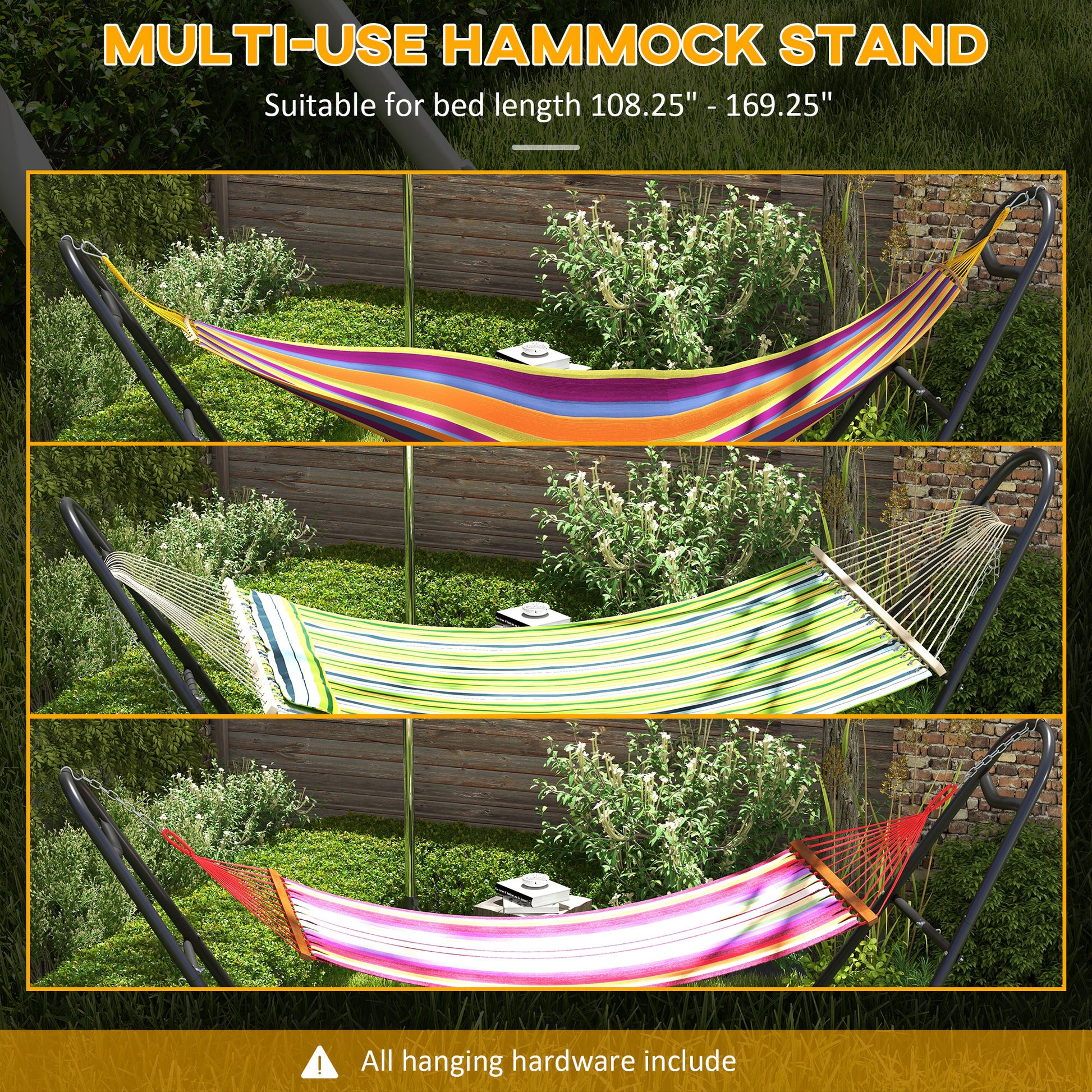 Outsunny Hammock Stand For 2 Person, Portable Adjustable Steel Frame Hammock Stand With Weather Resistant Finish For 9 14 Hammocks, 10.3', 550 Lbs. Capacity, Black Black Steel