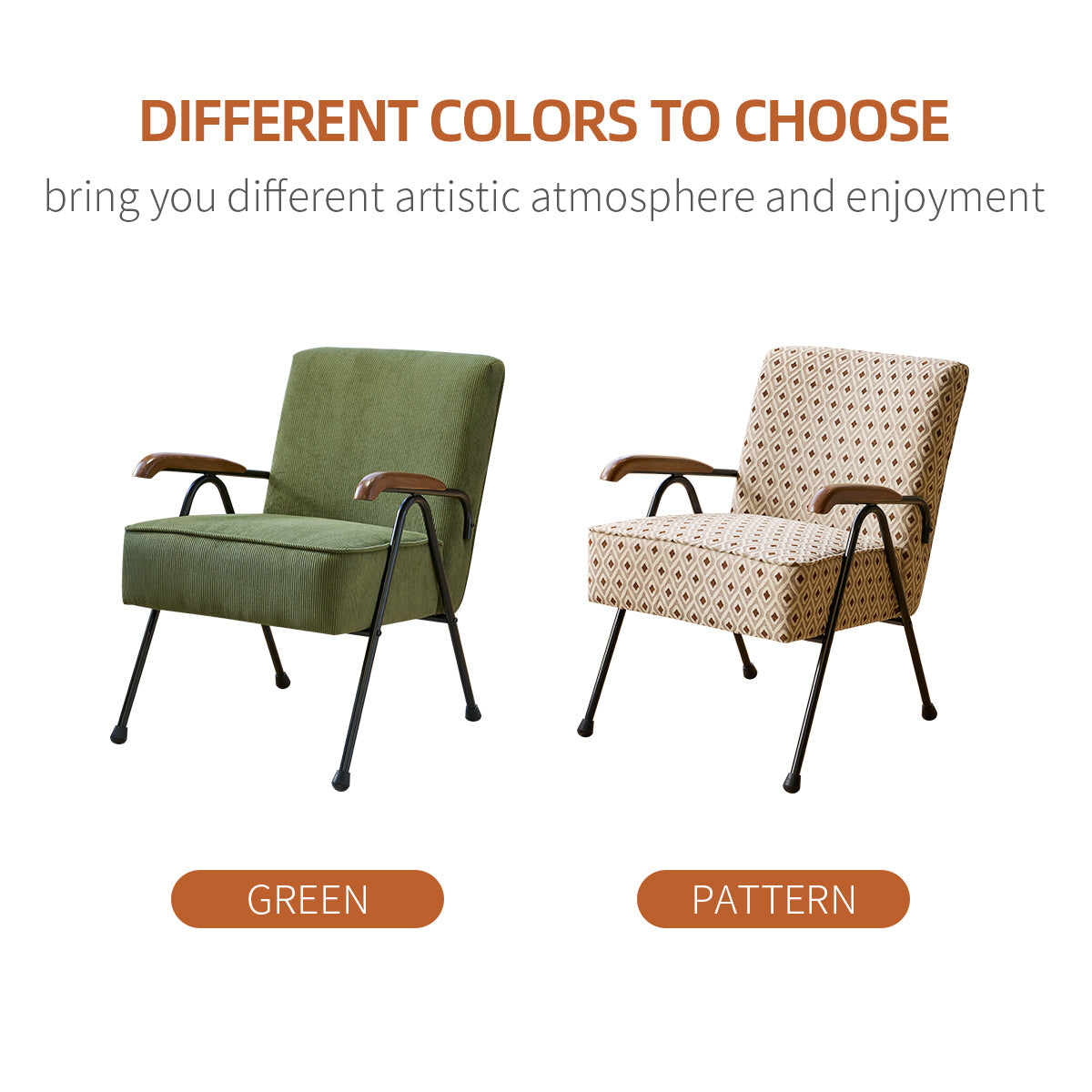 Pattern Colorful Fabric Armchair, Modern Accent Chair High Back, Living Room Chairs With Metal Legs And Soft Padded, Sofa Chairs For Home Office,Bedroom,Dining Room Green Corduroy