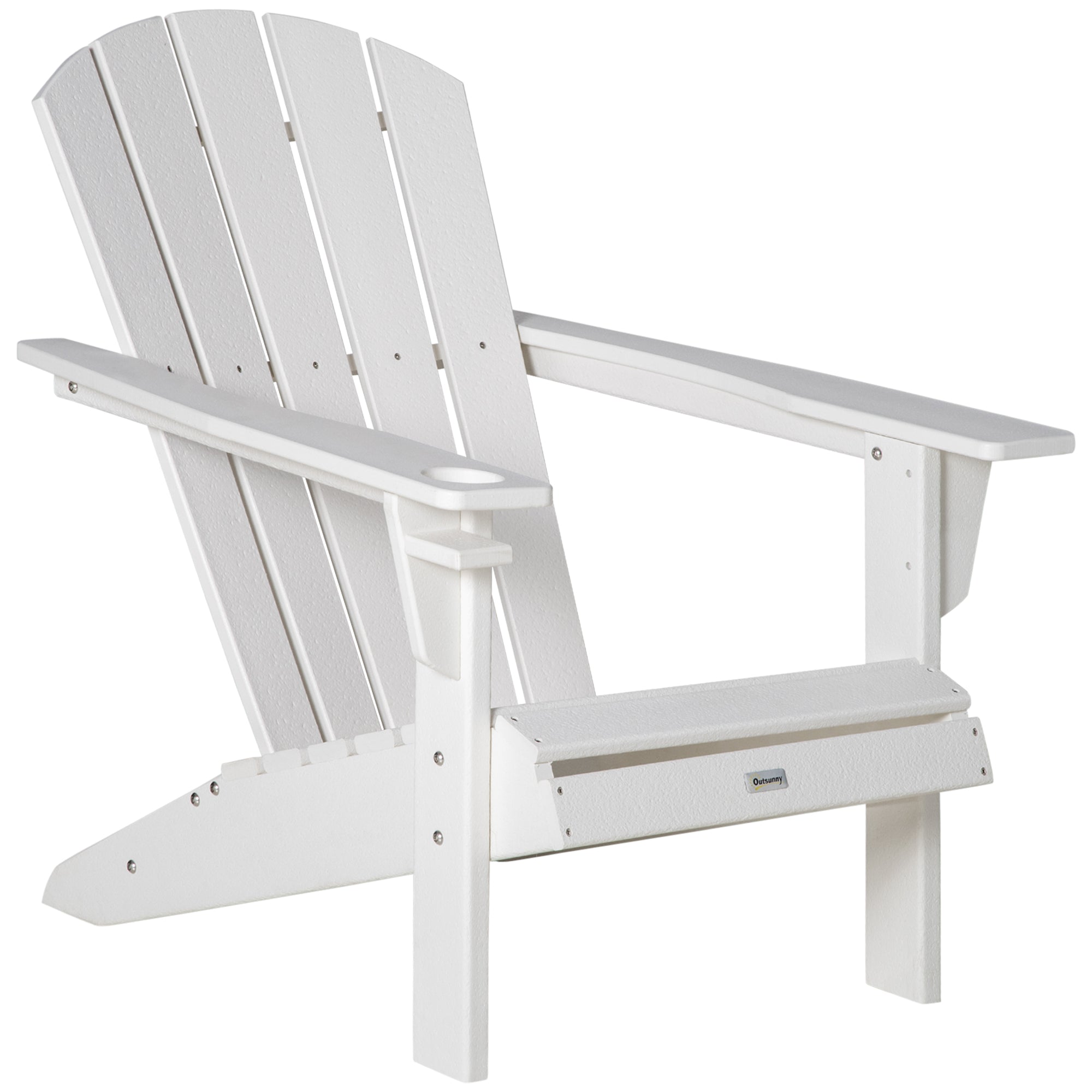 Outsunny Adirondack Chair With Cup Holder, All Weather Patio Chair Hdpe Lounger, Fire Pit Seating High Back And Wide Seat For Outdoor, Backyard, Garden, Deck, Lawn, White White Plastic