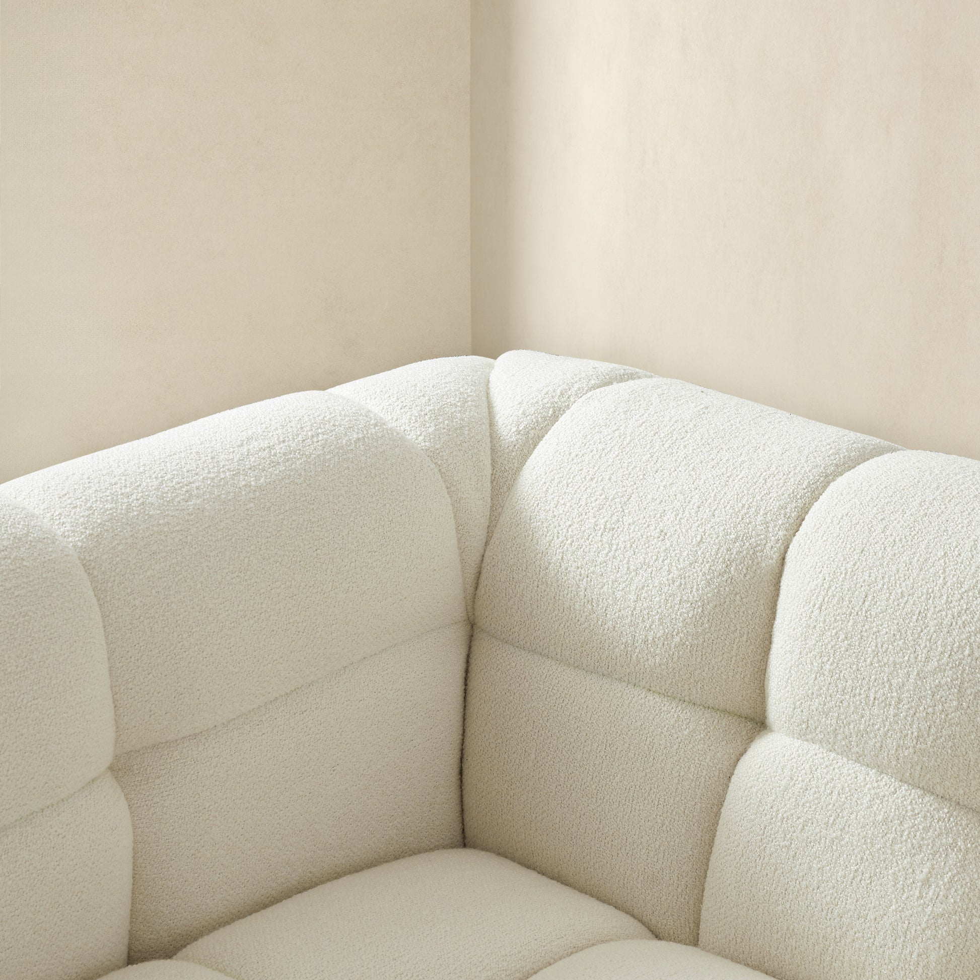 Morrison Sofa Cream Boucle Cream,White Wood Tufted Back Mid Century Modern Boucle,Solid Wood 3 Seat