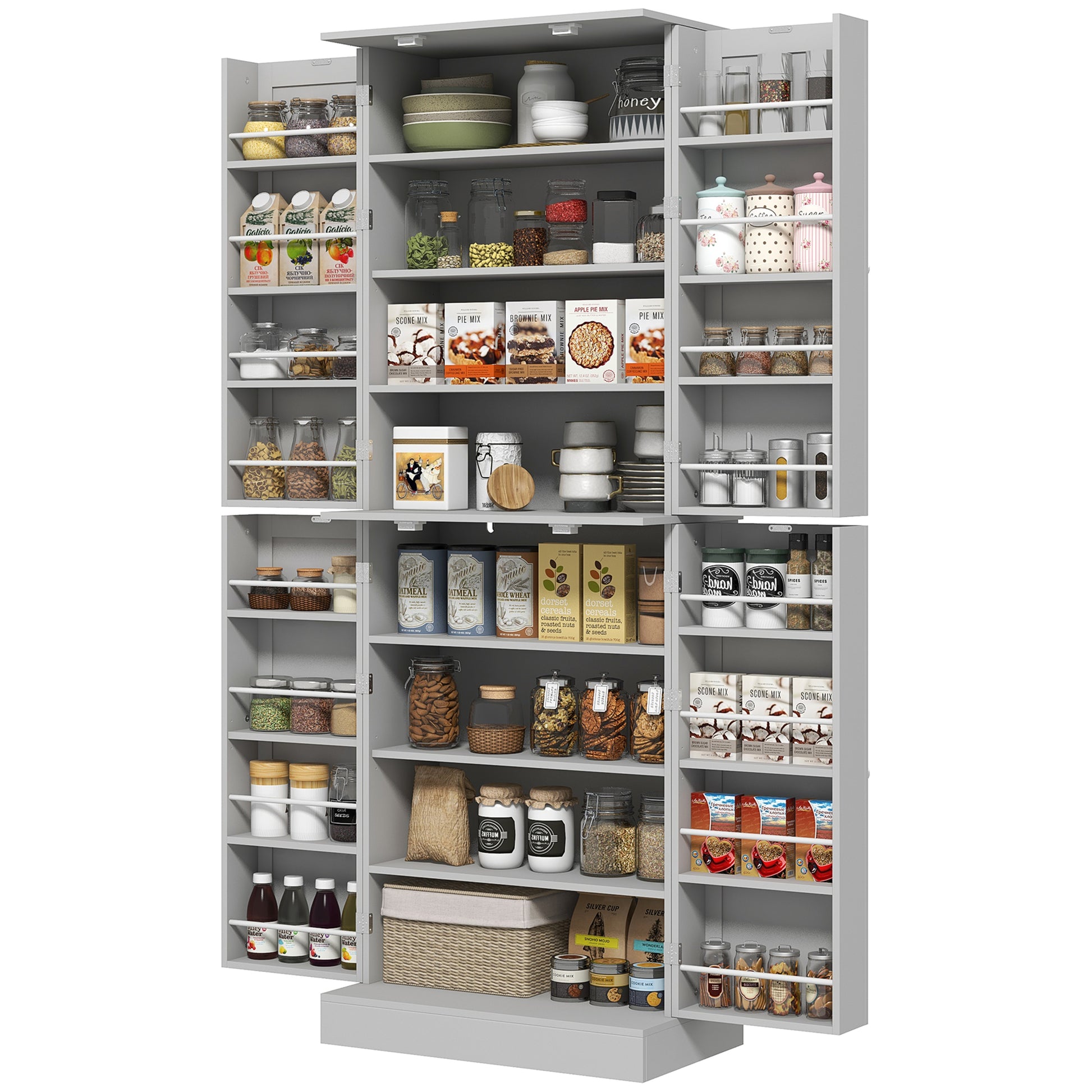 Homcom 65" Kitchen Pantry Cabinet, Modern Storage Cabinet With Doors And Shelves, Freestanding Cupboard For Dining Room, Gray Gray Particle Board