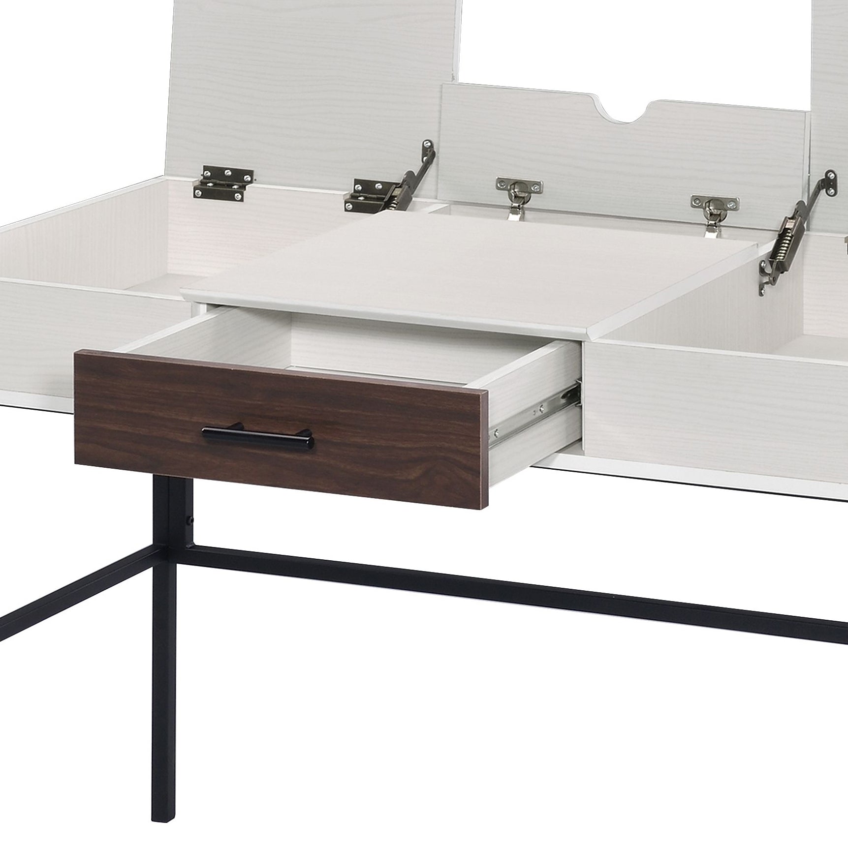 Verster Natural & Black Finish Writing Desk W Usb Black,Natural Metal,Synthetic Wood