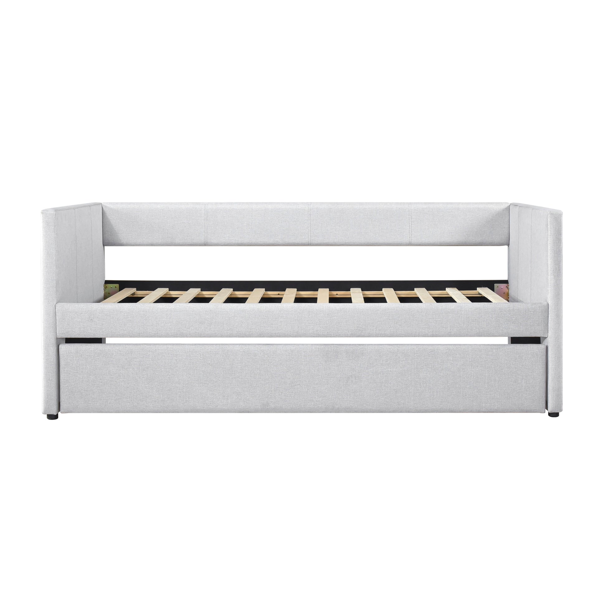 1Pc Daybed With Trundle Gray Fabric Upholstery Wooden Frame Modern Home Furniture Box Spring Not Required Gray Wood Primary Living Space Modern,Transitional Polyester Engineered Wood,Wood