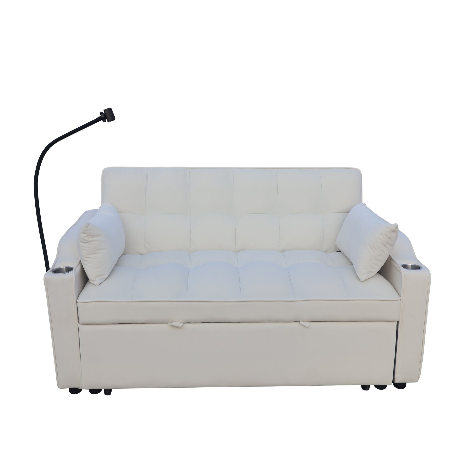 Modern Velvet Loveseat Futon Sofa Couch W Pullout Bed,Small Beautiful Seat Lounge Sofa With Adjustable Reclining Backrest,Toss Pillows, Pockets,Furniture For Living Room,3 In 1 Convertible Sleeper Sofa Bed Full Beige Velvet