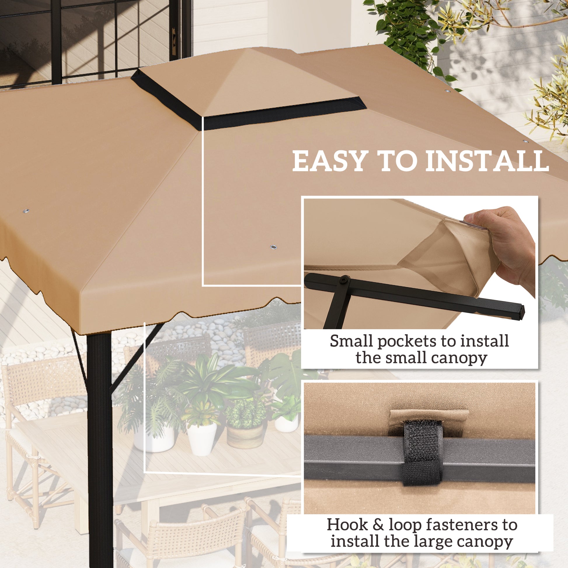 Outsunny 9.8' X 9.8' Gazebo Replacement Canopy, Gazebo Top Cover With Double Vented Roof For Garden Patio Outdoor Top Only , Khaki Khaki Polyester