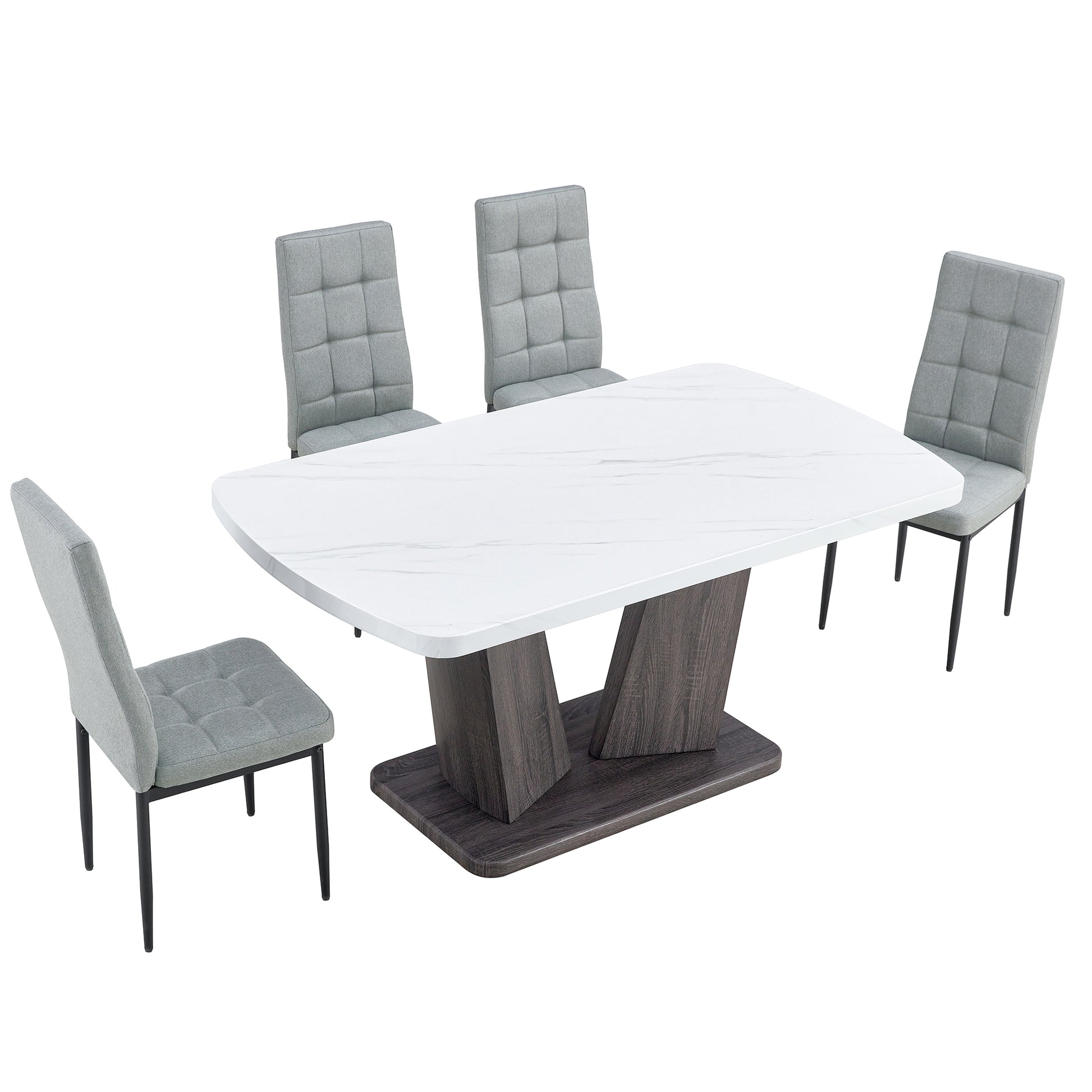 5 Piece Dining Table Set, 1.8" Thickness Tabletop And V Shaped Table Legs, 63 Inch Modern Kitchen Dining Table And Upholstered Dining Chairs For Kitchen Dining Room Table 4 Chairs Metal White Gray Dining Room Classic,Mid Century Modern,Modern Rectangular