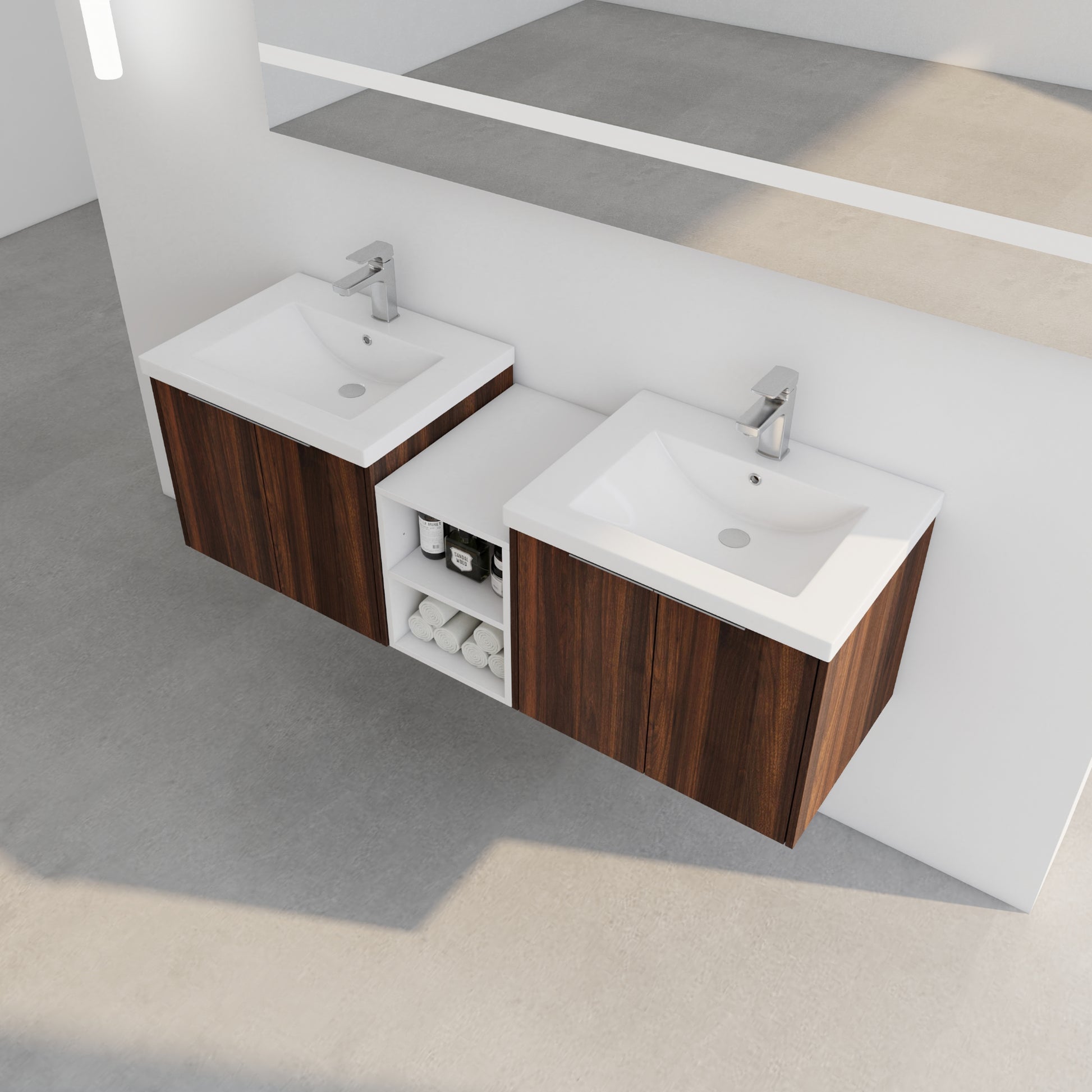 60 Inch Soft Close Doors Bathroom Vanity With Sink, A Small Storage Shelves, 24" And 12" Combination Cabinet, Kd Packing California Walnut 4 1 Bathroom Wall Mounted Modern Plywood