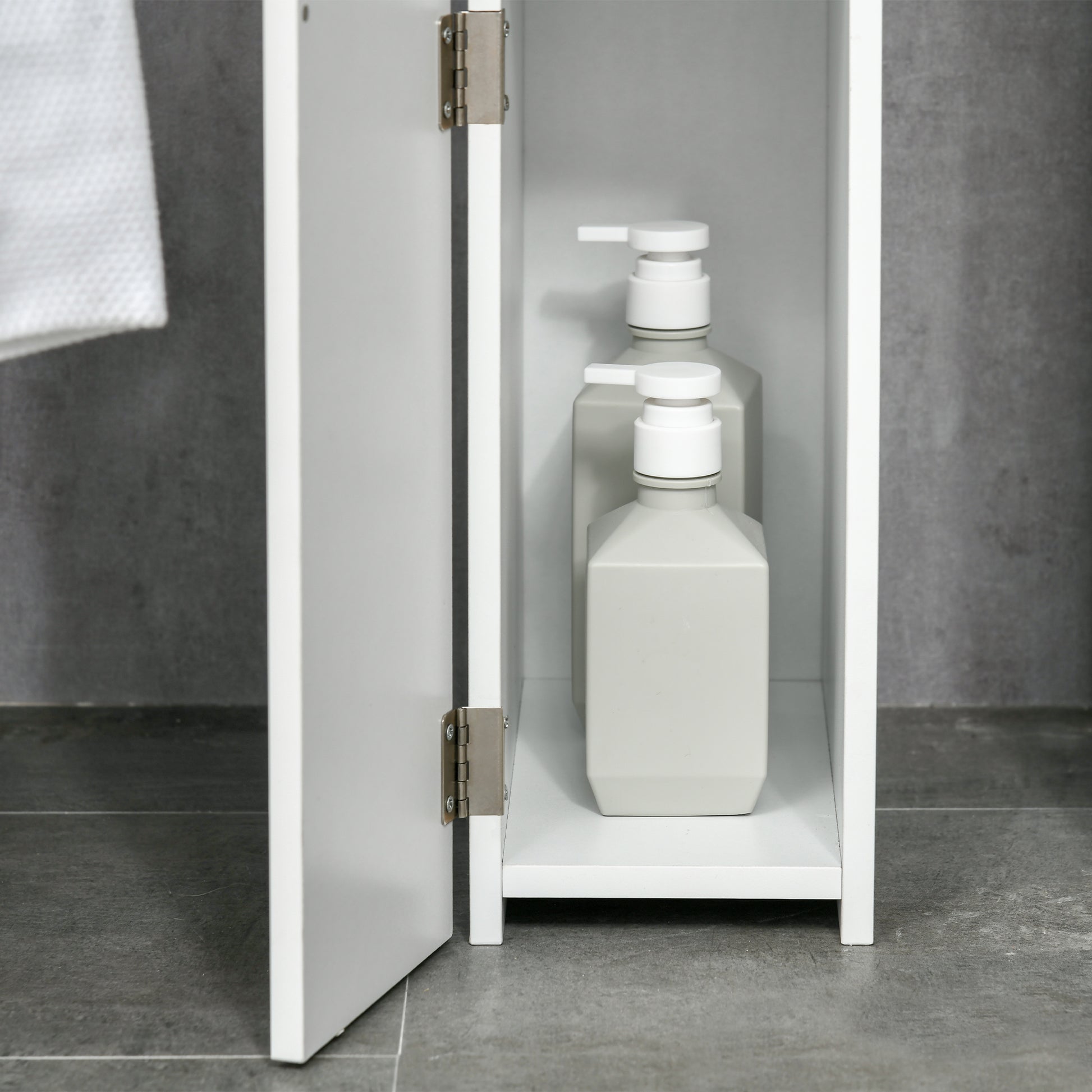 Kleankin Tall Bathroom Storage Cabinet, Freestanding Linen Tower With 2 Open Shelves And 2 Door Cabinets, White White Particle Board