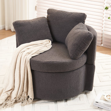 029 Teddy Fabric Swivel And Storage Chair With Back Cushion For Living Room,Dark Gray Dark Gray Primary Living Space Modern Foam Teddy