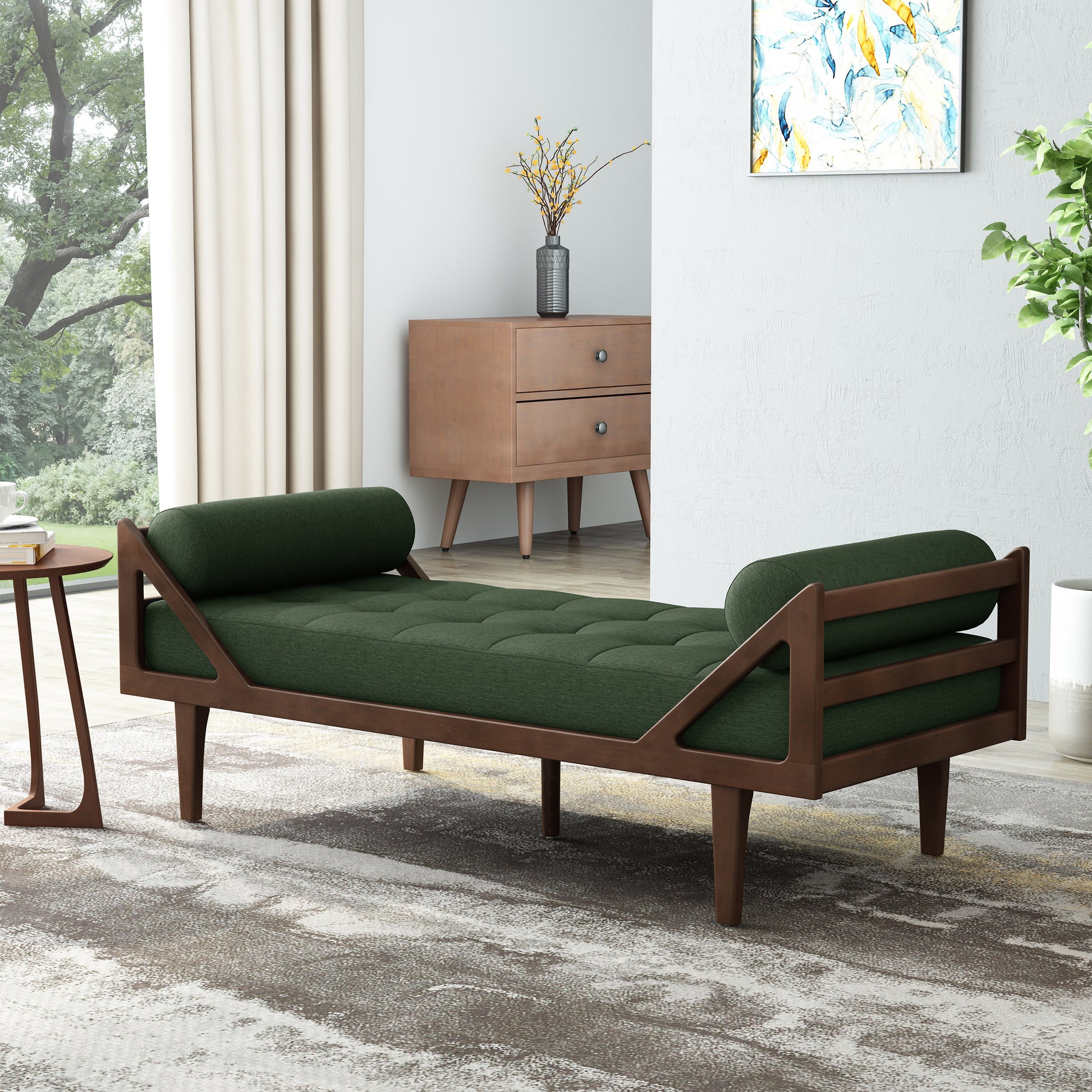 Chaise Lounge Blackish Green Fabric