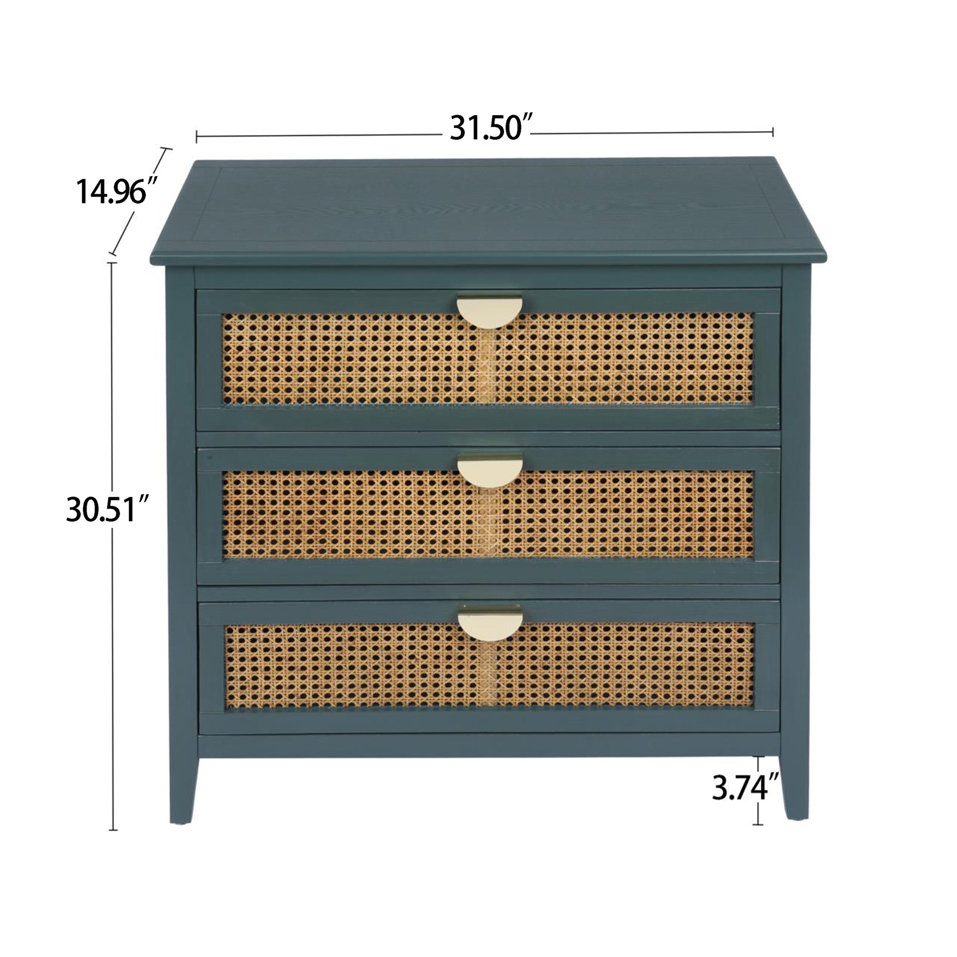 3 Drawer Cabinet,Natural Rattan,American Furniture,Suitable For Bedroom, Living Room, Study Green Mdf