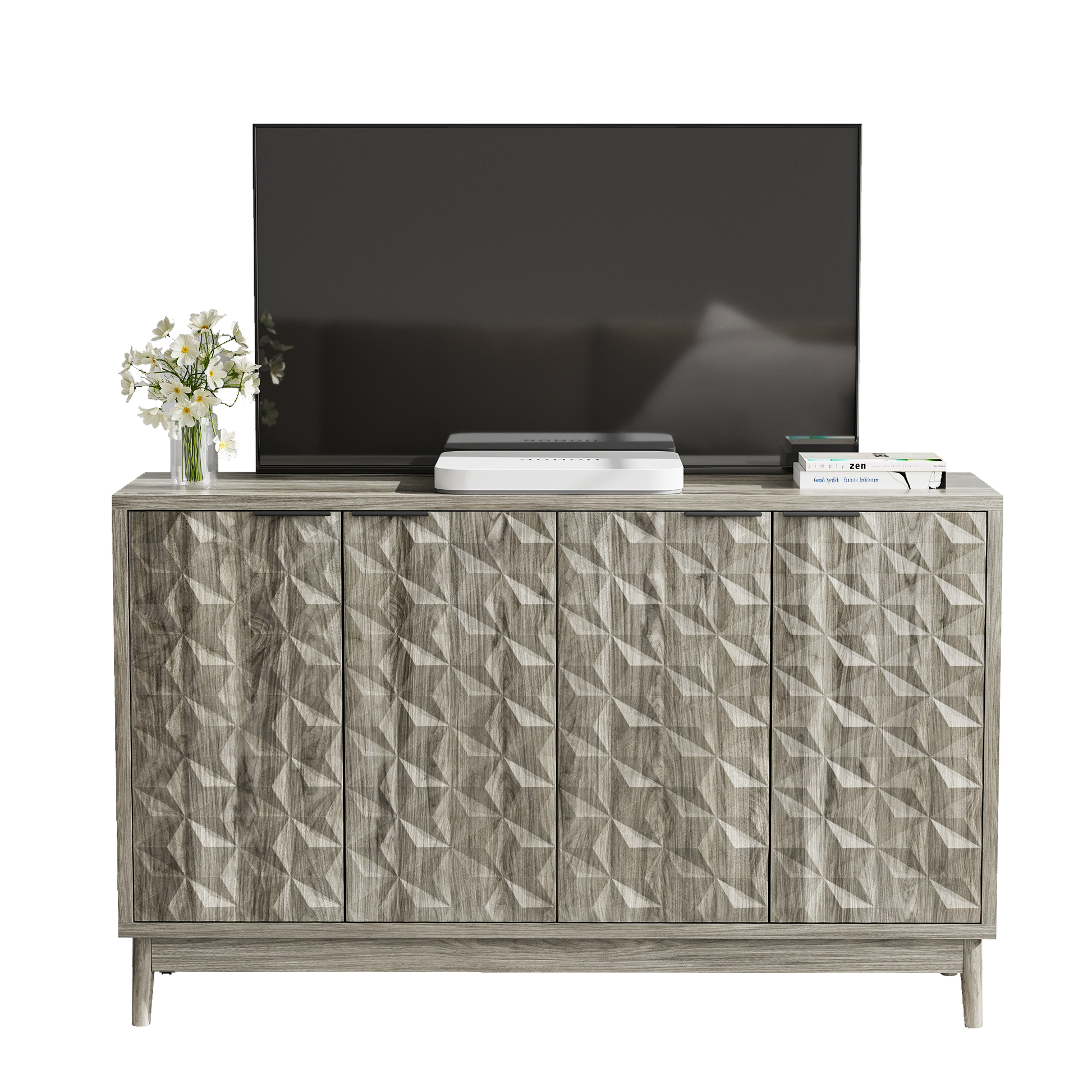 Modern Style Buffet Cabinet,Sideboard Buffet Cabinet With Storage,Storage Cabinet With 4 Diamond Shaped Relief Doors For Living Room,Dining Room,Entryway,Hallway,Kitchen,Grey Gray Gray Dining Room