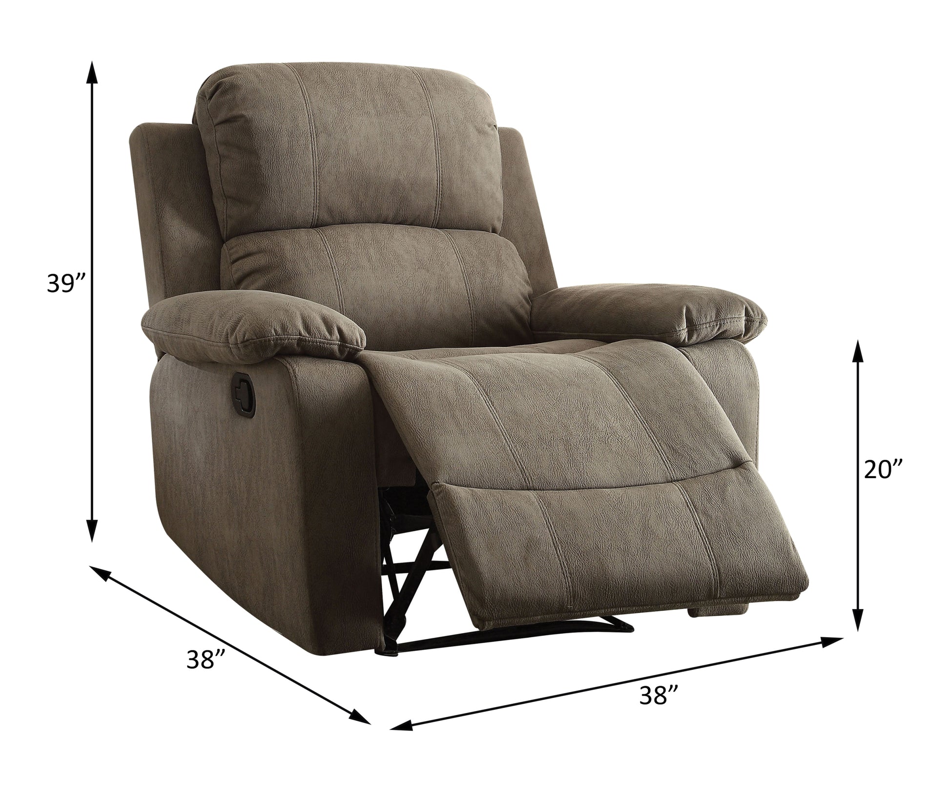 Grey Polished Recliner With Pillow Top Arm Grey Microfiber Manual Handle Metal Primary Living Space Tight Back Handle Pillow Top Arms Fabric Metal