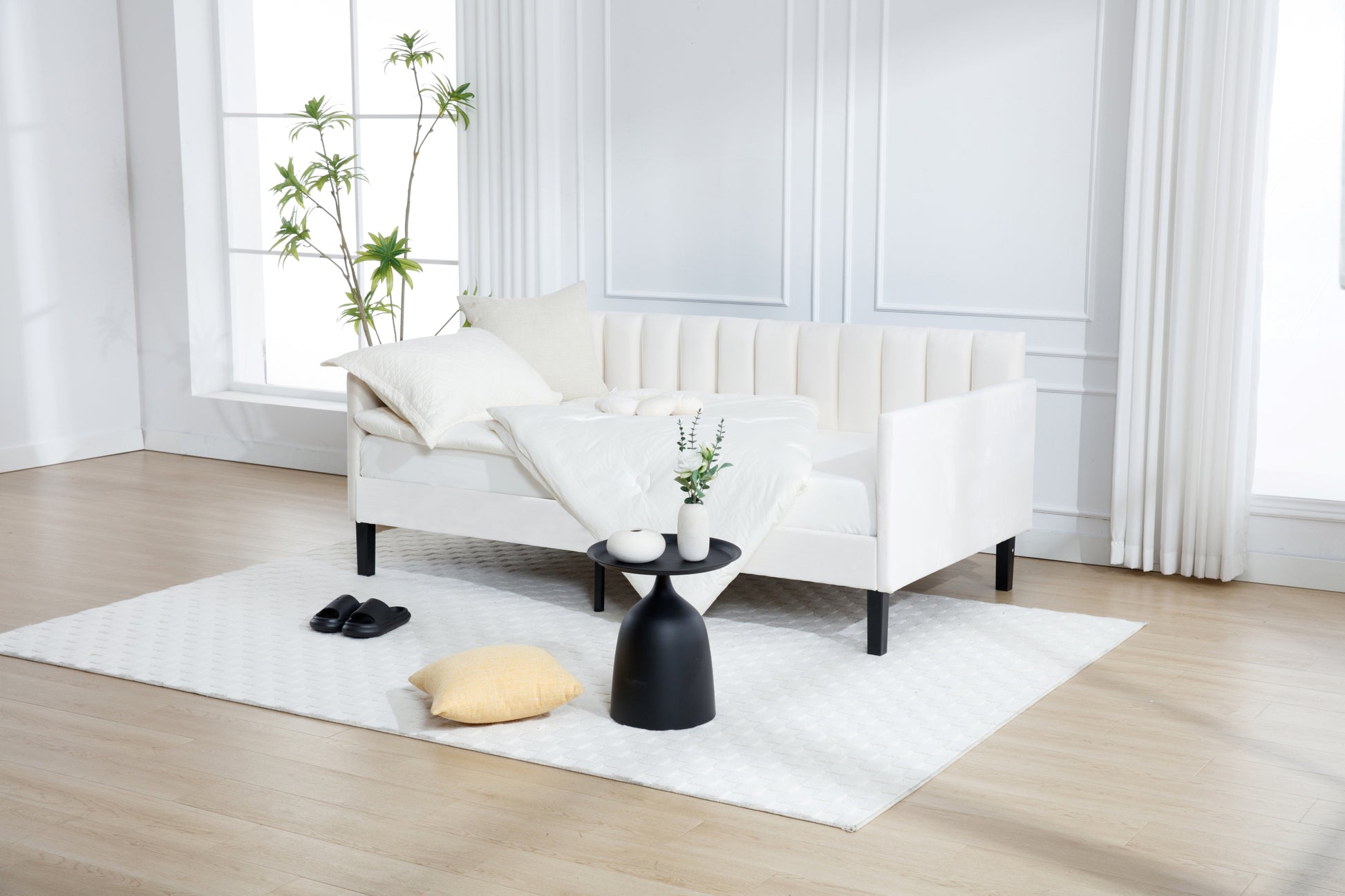 Same As B083121461 Elena Twin Size Beige Velvet Upholstered Daybed, Ribbed Tufted Backrest, Daybed In Lavish Modern Design, Richly Hued Foam Comfort Box Spring Not Required Twin Ivory Metal Bedroom Daybeds Velvet Velvet Upholstered