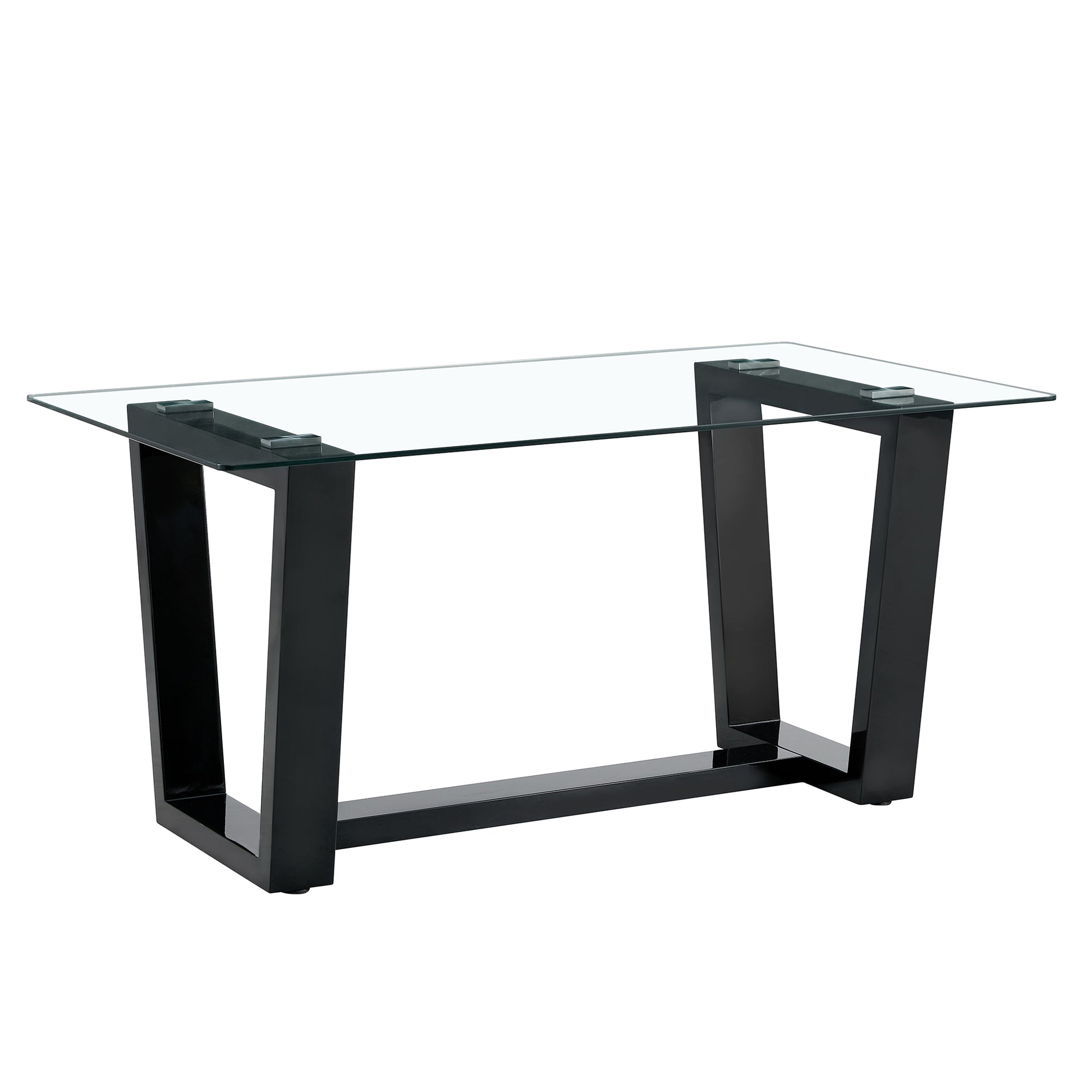 Seating 6 8 People, This Modern, Minimalist Rectangular Dining Table Features A Tempered Glass Top And A Sleek Black Mdf Stand. Suitable For Kitchen, Dining Room, Living Room, Meeting Room Transparent Mdf Glass