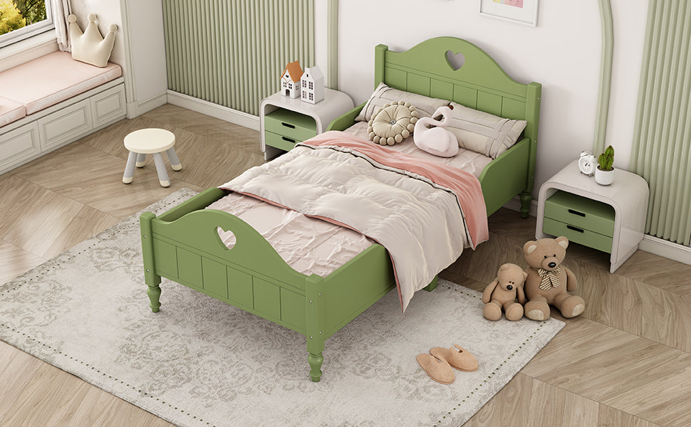Girl'S Beautiful Princess Bed Macaron Twin Size Toddler Bed With Side Safety Rails And Headboard And Footboard, Oliver Green Olive Green Solid Wood Mdf