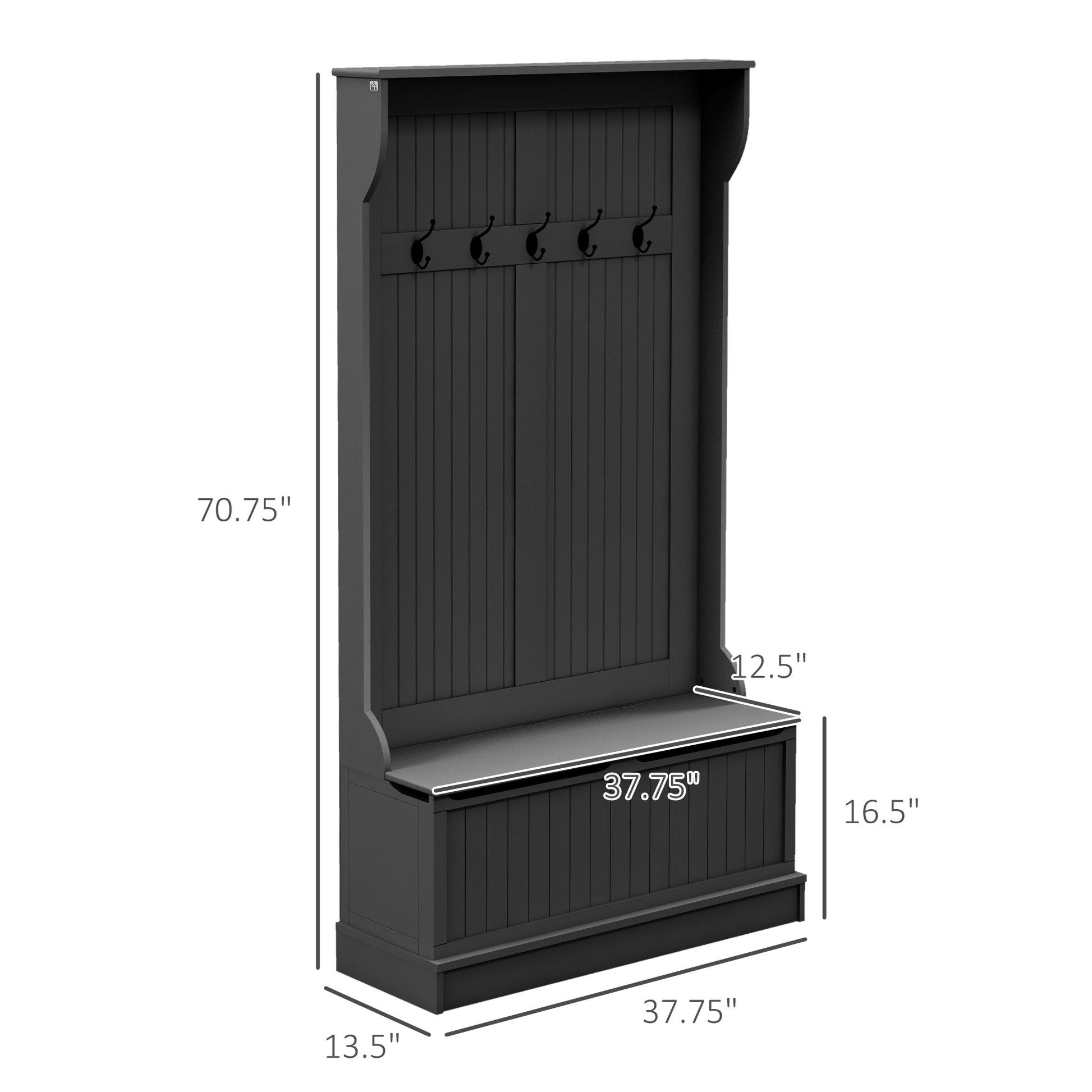 Homcom 3 In 1 Entryway Hall Tree With Storage Bench, Coat Rack With Four Hooks And Shoe Storage, Black Black Mdf