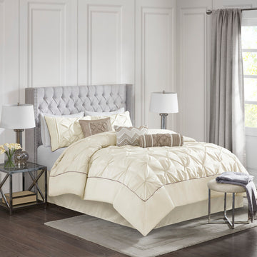 7 Piece Tufted Comforter Set Ivory Cal King California King Ivory Polyester
