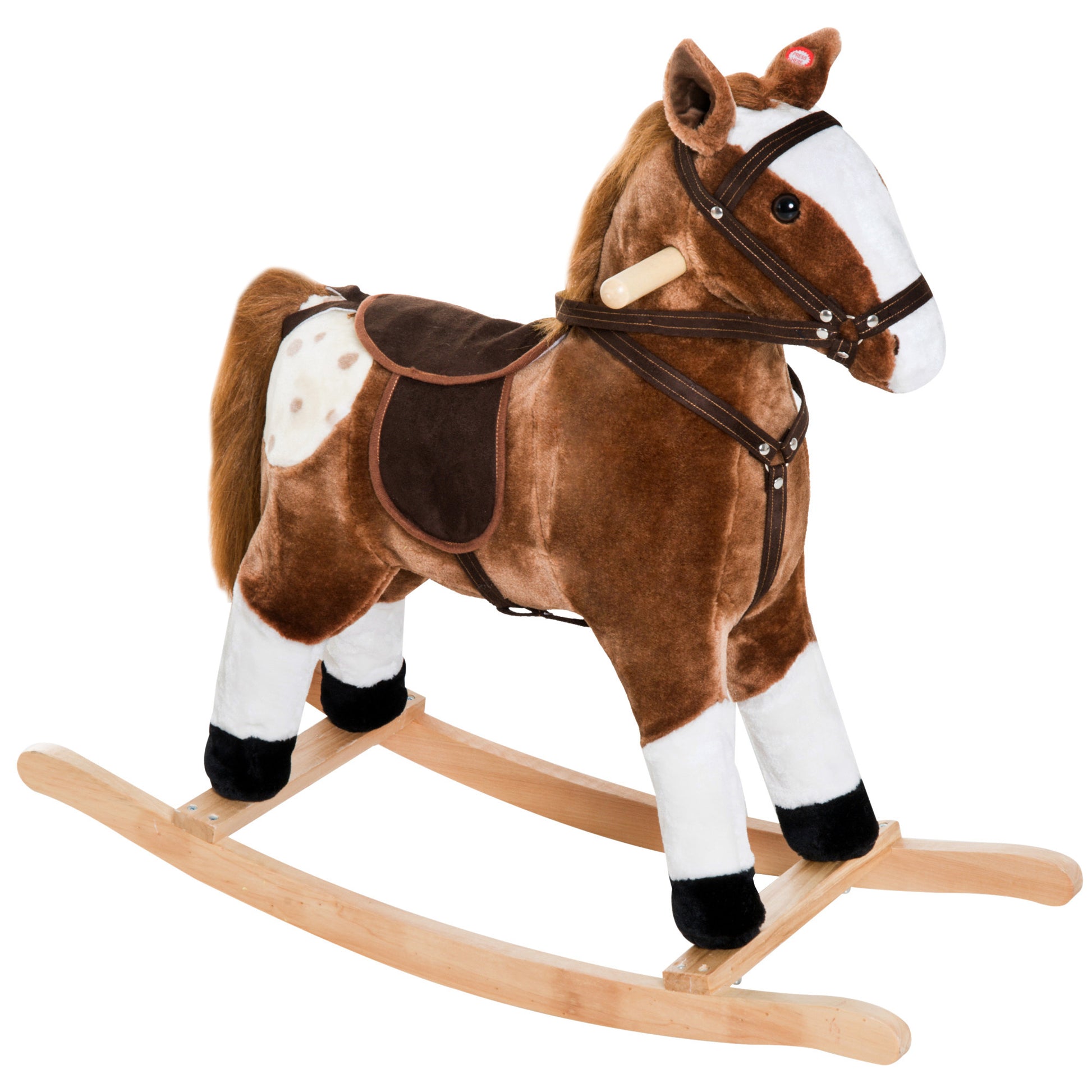 Qaba Kids Plush Toy Rocking Horse Pony Toddler Ride On Animal For Girls Pink Birthday Gifts With Realistic Sounds, Brown Brown Polyester