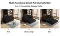 3 In 1 Convertible Sleeper Sofa Bed,Modern Velvet Loveseat Couch With Pull Out Bed,Small Beautiful Seat Futon Sofa Bed With Convertible Office Desk,Black Black Metal & Wood 2 Seat