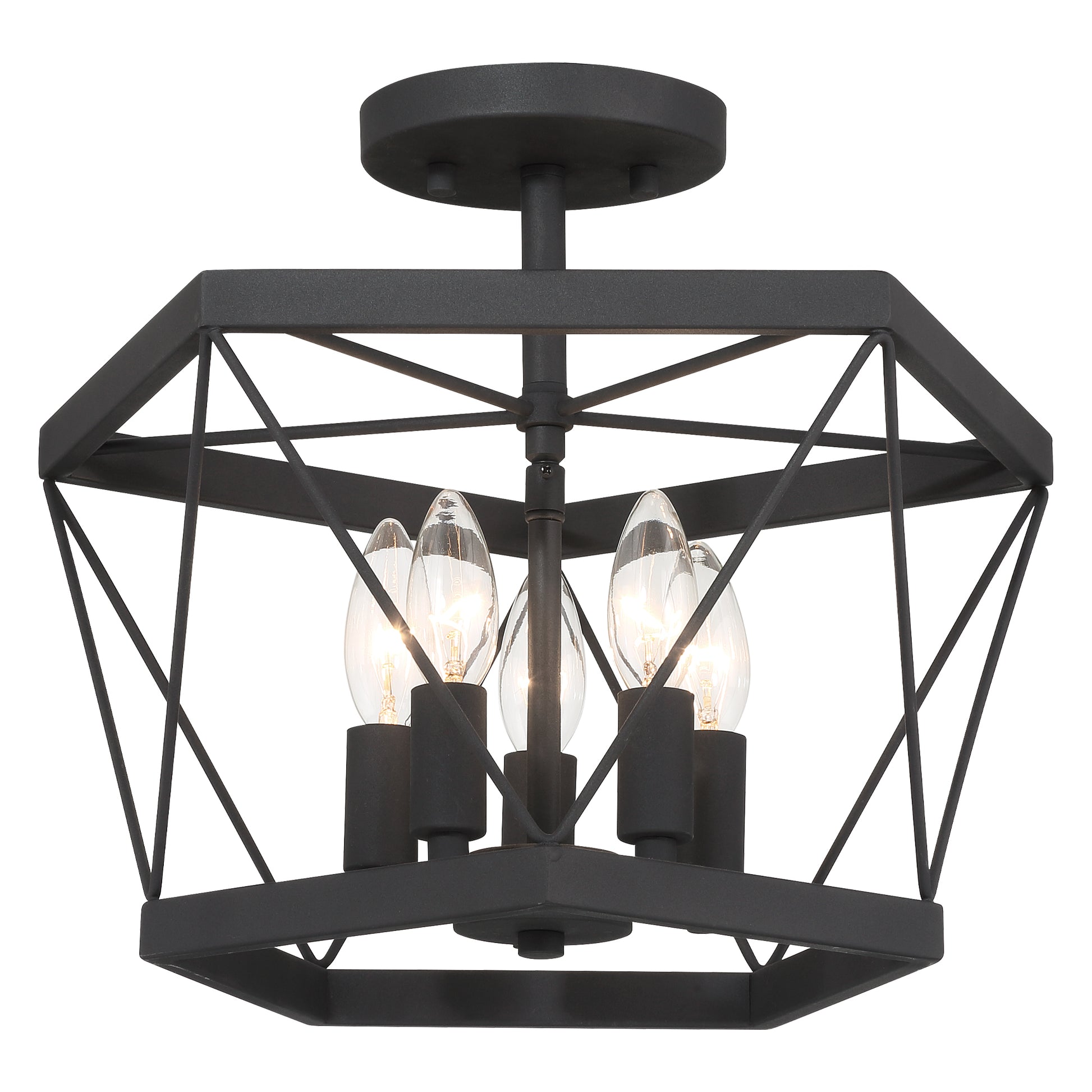 5 Light Living Room Steel Dimmable Cage Semi Flush Mount Ul Certified Black Ceiling Lights Steel Metal