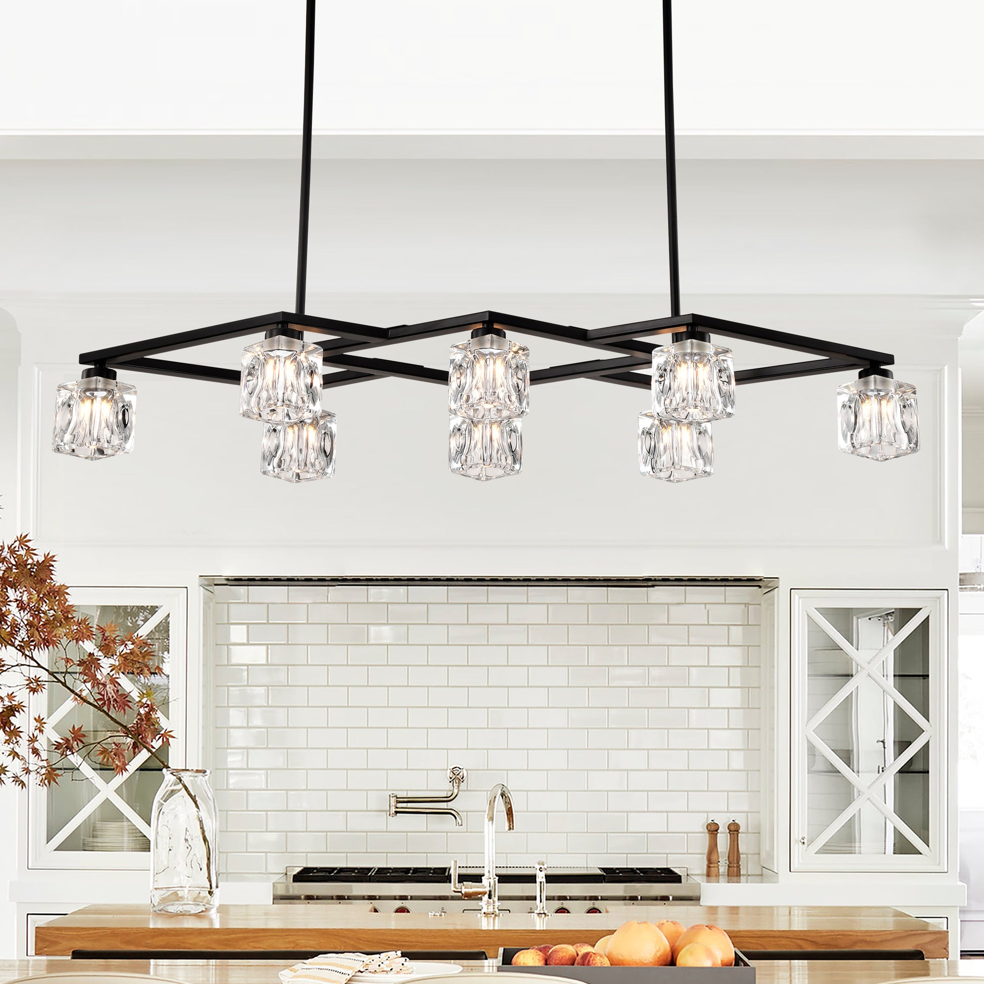 Matte Black Crystal Chandelier For Dining Room, 8 Light Kitchen Chandelier Light Fixture Modern Metal Industrial Chandeliers For Farmhouse Entryway Living Room 8*G9 Bulbs Included Matte Black