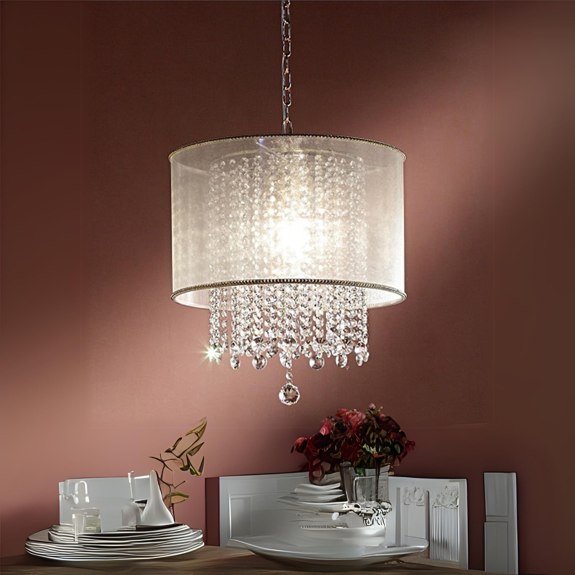 21" Tall Ceiling Lamp "Bhavya" W Gold Finish And Crystal Accents, White Shade Gold Metal