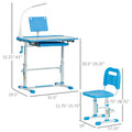 Qaba Kids Desk And Chair Set, Height Adjustable School Study Table And Chair, Student Writing Desk With Tilt Desktop, Led Light, Pen Box, Drawer, Reading Board, Cup Holder, And Pen Slots, Blue Blue Plastic