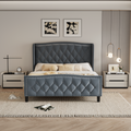 Full Size Bed Frame, Modern Upholstered Platform Bed With Wingback Headboard, Velvet Bed Frame With Wood Slat Support, Easy Assembly, No Box Spring Needed Gray, Full Full Gray Iron