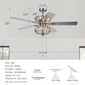 52 Inch Crystal Chandelier Fan Dual Finish Reversible Blades,Dual Shade Fandelier For Living Room, Dining Room, Bedroom, Family Room, Chrome Hand Pull Chain Chrome American Traditional,Antique,Classic,Contemporary Crystal Metal