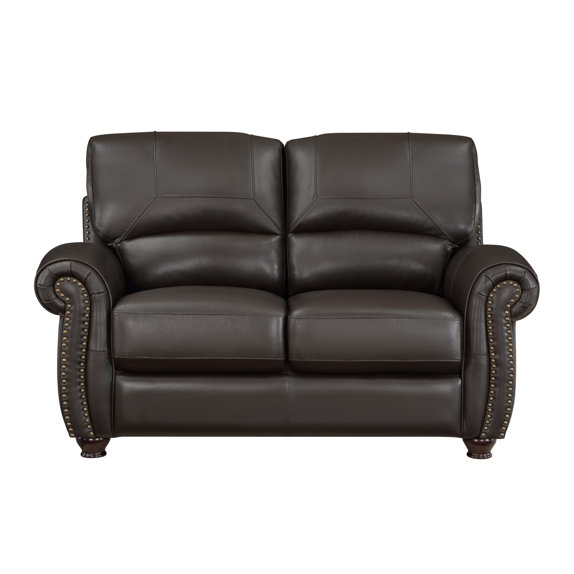 Traditional Living Room Furniture 2Pc Sofa Set Dark Brown Leather Sofa Loveseat Comfortable Plush Seating Rolled Arms Trim Classic Design Dark Brown Primary Living Space Classic,Traditional Rolled Arms Solid Wood 5 Seat