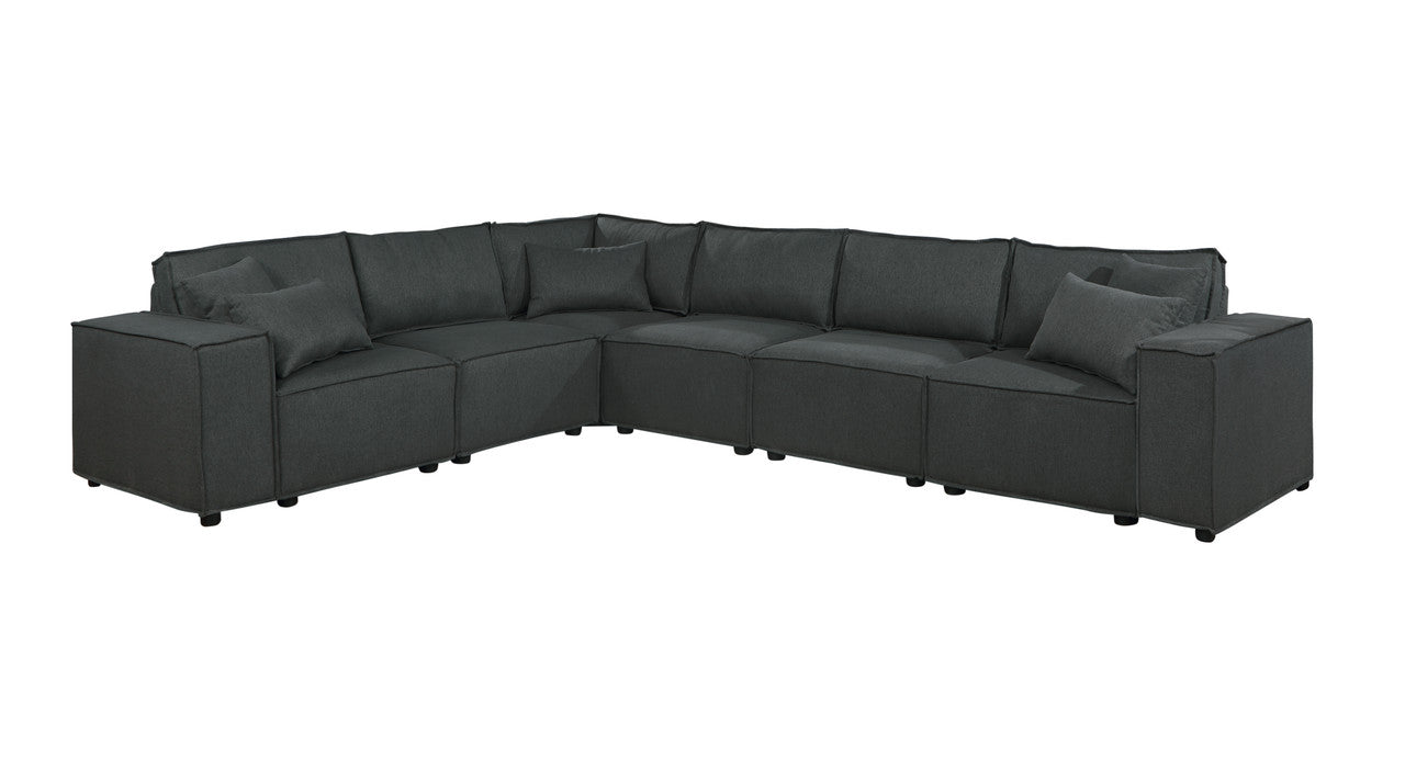 Janelle 127.5" Modular Sectional Sofa In Dark Gray Linen Dark Gray Linen