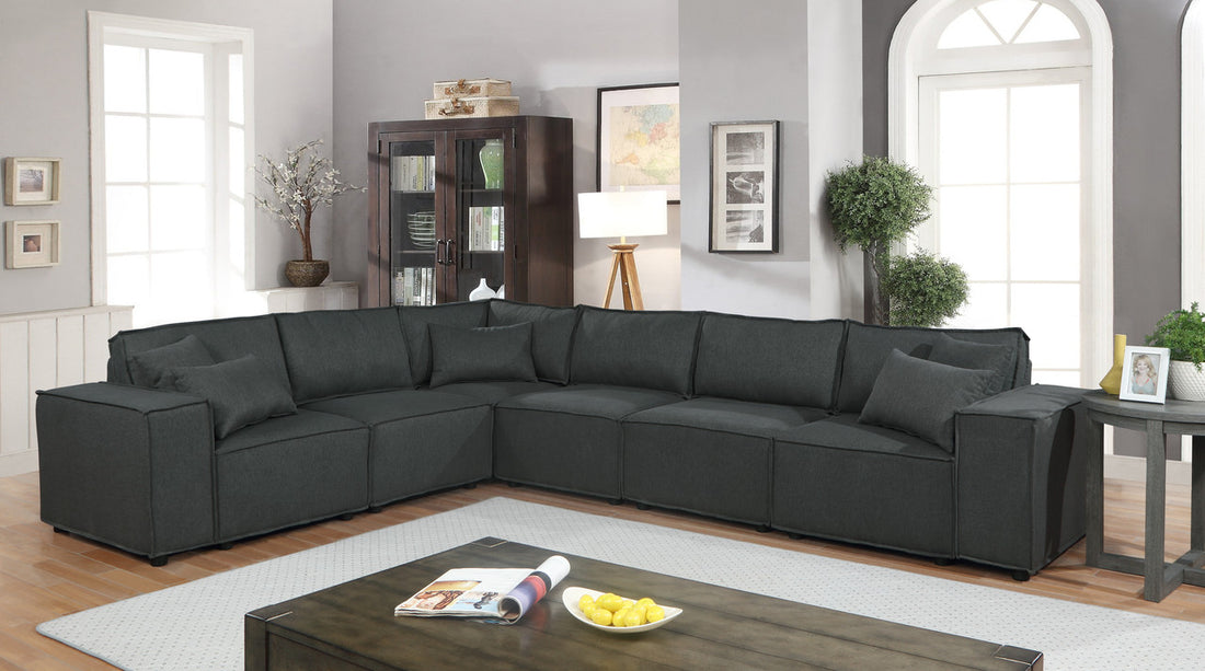 Janelle 127.5" Modular Sectional Sofa In Dark Gray Linen Dark Gray Linen