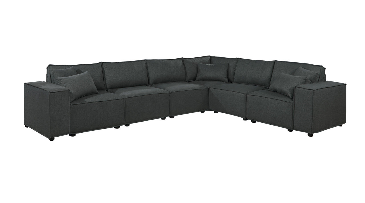 Janelle 127.5" Modular Sectional Sofa In Dark Gray Linen Dark Gray Linen