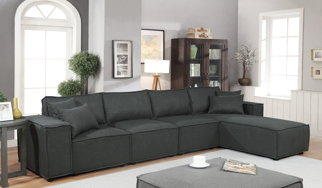 Ermont 132" Sofa With Reversible Chaise In Dark Gray Linen Dark Gray Linen