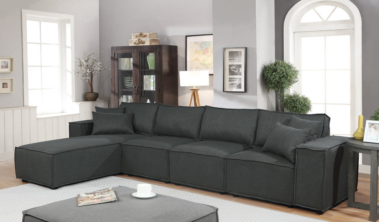 Ermont 132" Sofa With Reversible Chaise In Dark Gray Linen Dark Gray Linen