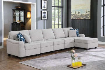 Leo 145" Light Gray Linen 6 Seater Sofa And Ottoman Light Gray Linen