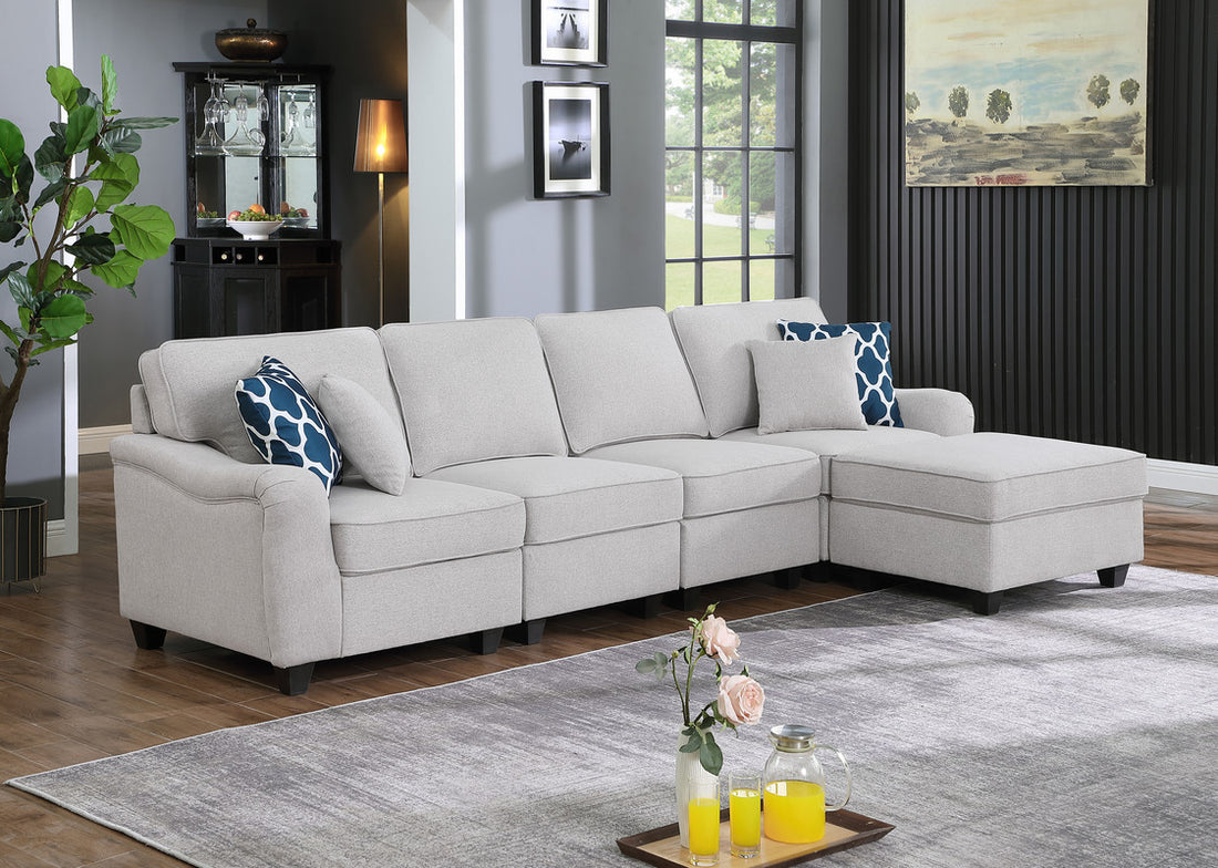 Leo 119" Light Gray Linen 5 Seater Sofa And Ottoman Light Gray Linen