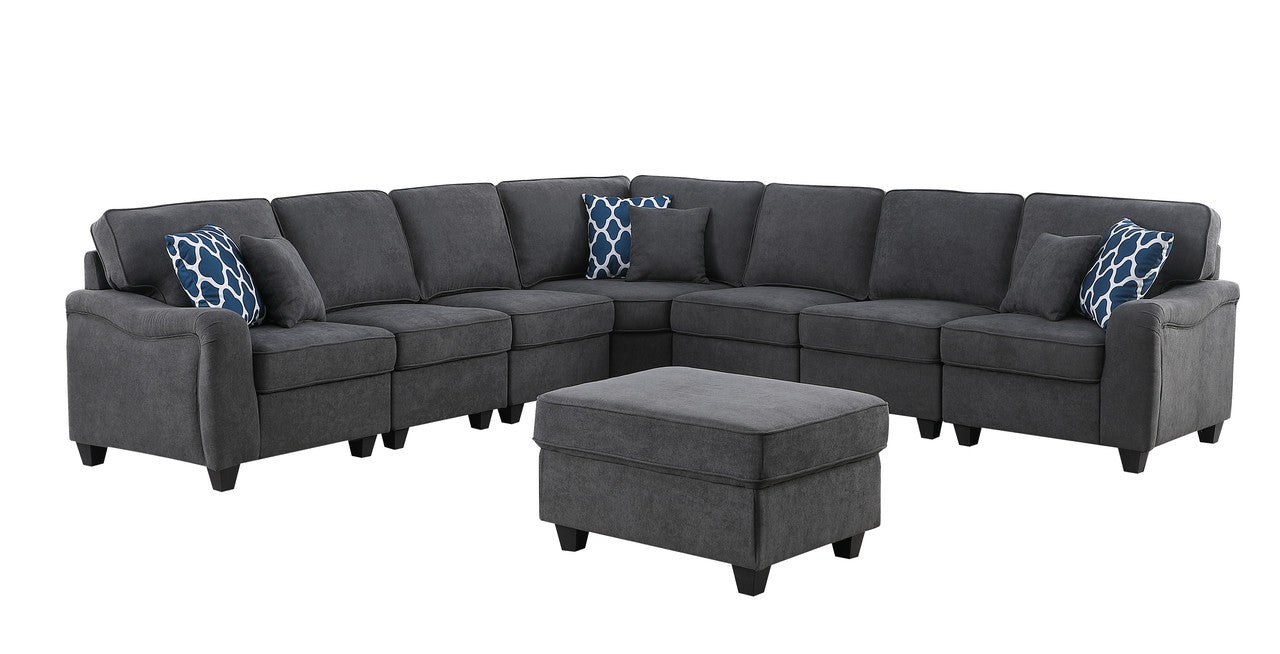 Leo 125" Dark Gray Woven 8Pc Modular L Shape Sectional Sofa And Ottoman Dark Gray Fabric