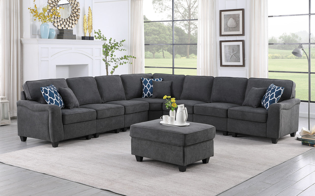 Leo 125" Dark Gray Woven 8Pc Modular L Shape Sectional Sofa And Ottoman Dark Gray Fabric