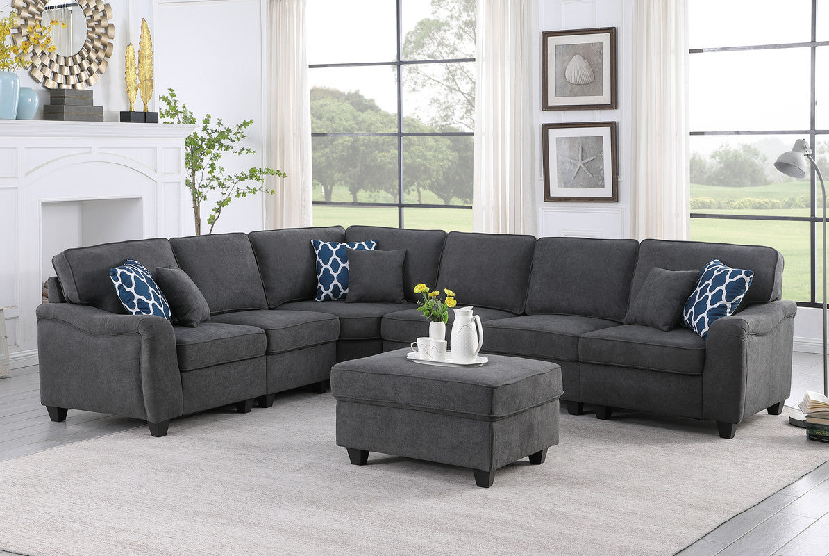 Leo 125" Dark Gray Woven 7Pc Modular L Shape Sectional Sofa And Ottoman Dark Gray Fabric