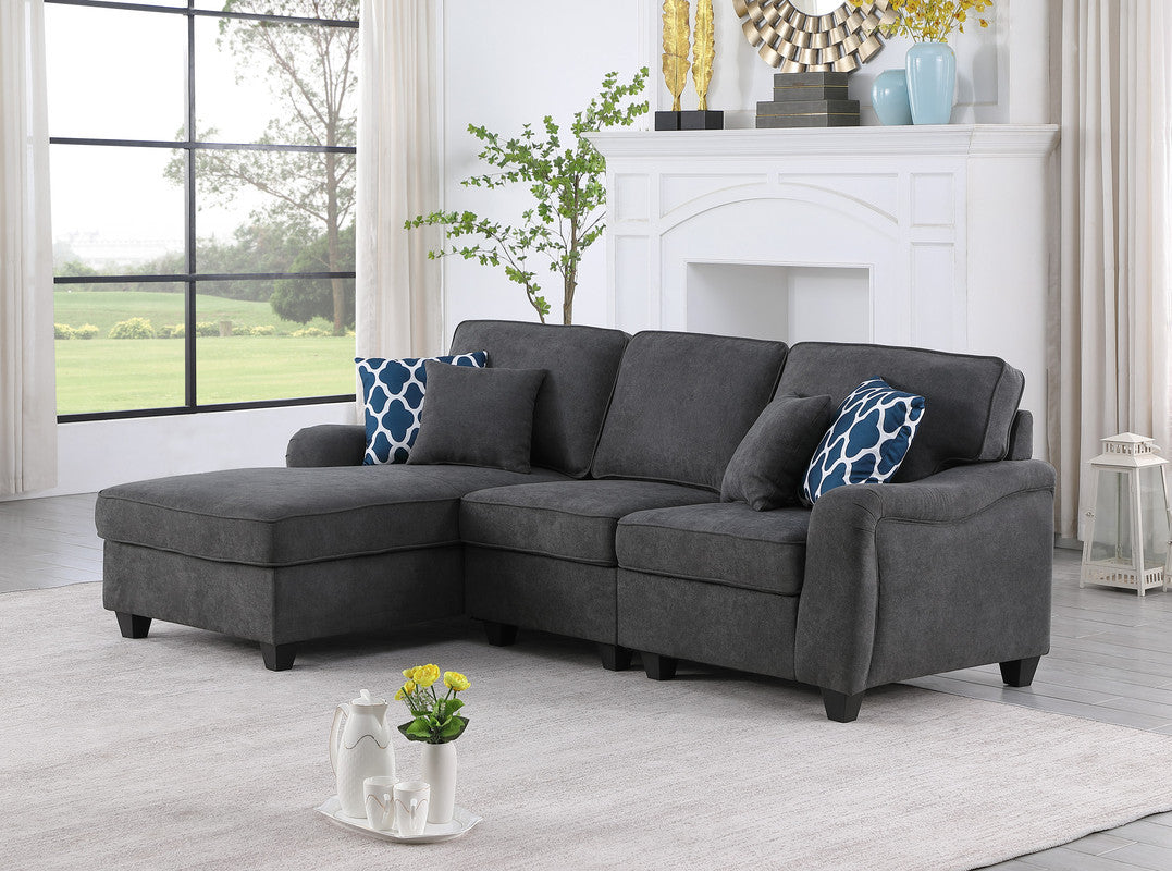 Leo 93" Dark Gray Woven 3Pc Sectional Sofa Chaise Dark Gray Fabric