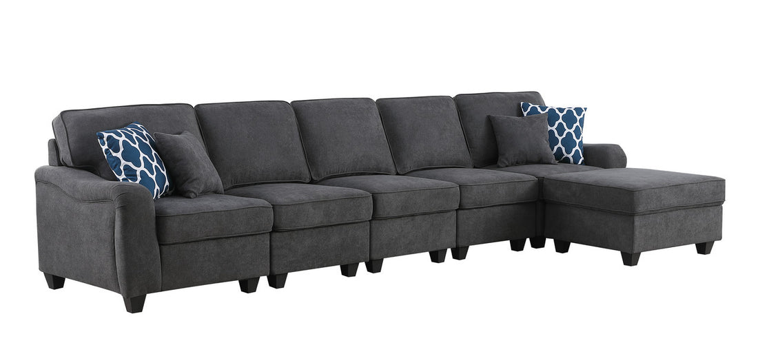 Leo 145" Dark Gray Woven 6 Seater Sofa And Ottoman Dark Gray Fabric