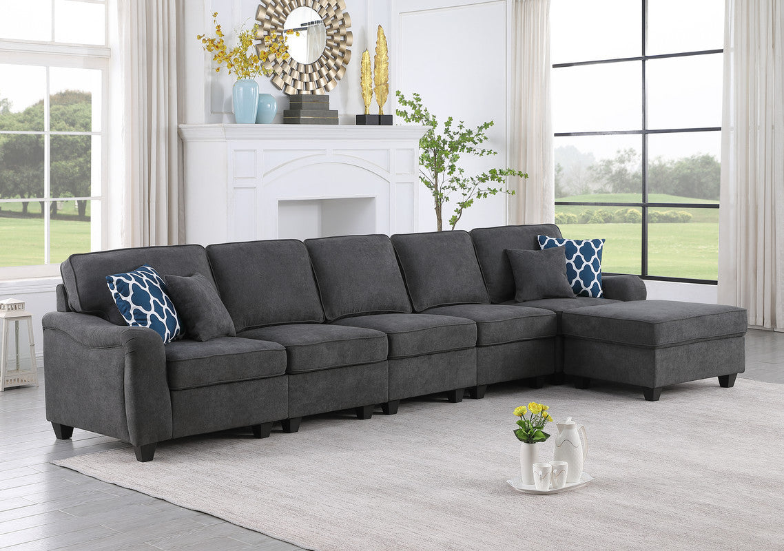 Leo 145" Dark Gray Woven 6 Seater Sofa And Ottoman Dark Gray Fabric