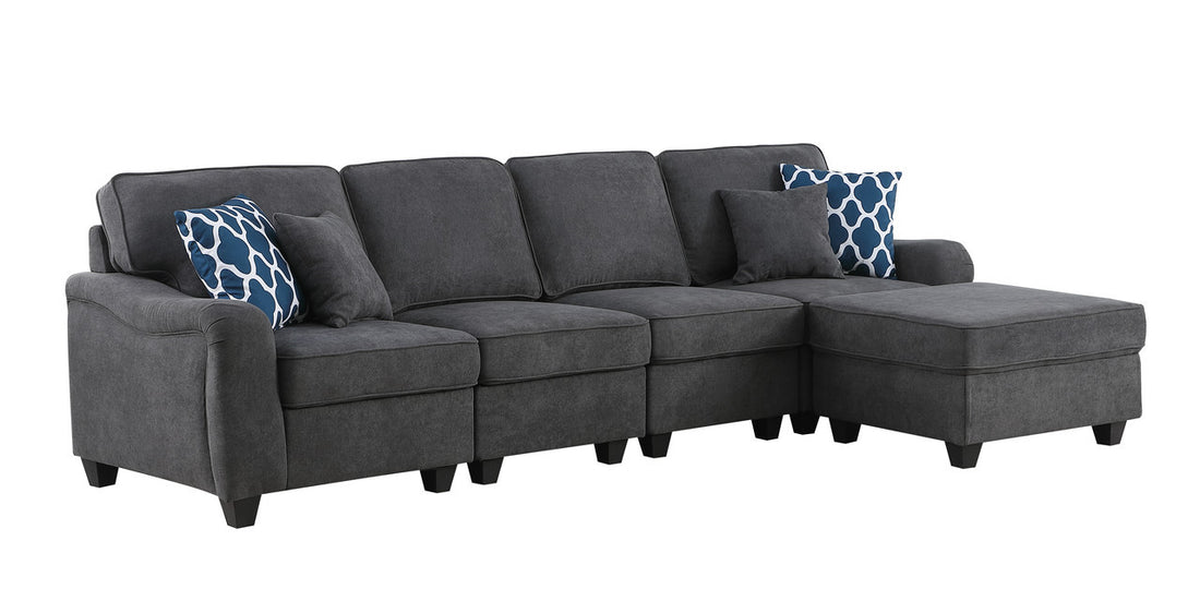 Leo 119" Dark Gray Woven 5 Seater Sofa And Ottoman Dark Gray Fabric