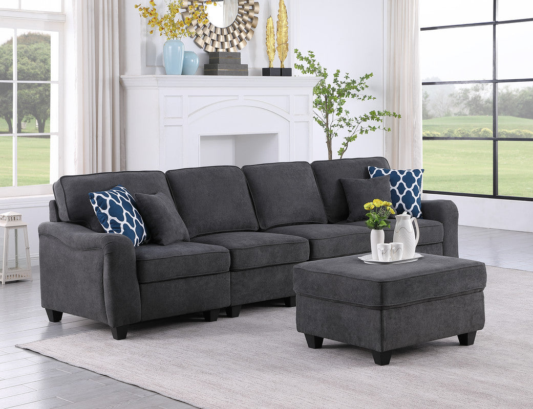 Leo 119" Dark Gray Woven 5 Seater Sofa And Ottoman Dark Gray Fabric