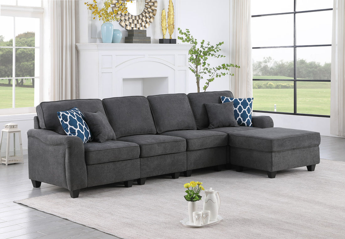 Leo 119" Dark Gray Woven 5 Seater Sofa And Ottoman Dark Gray Fabric