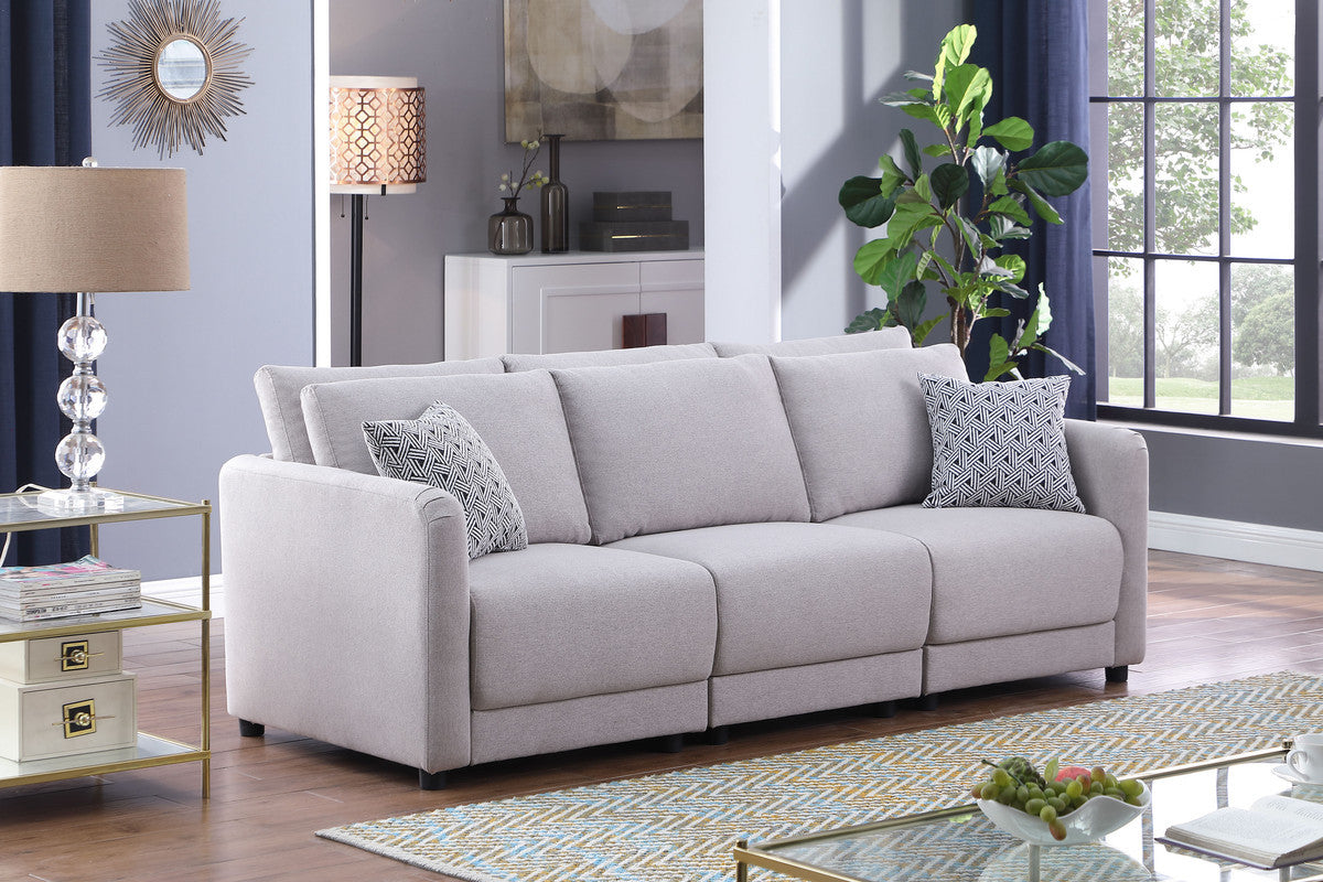 Penelope 85.5" Light Gray Linen Fabric Sofa With Pillows Light Gray Linen